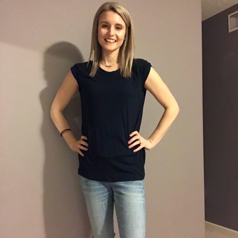 T-shirt: CAbi Navy ,Pocket, Cap Sleeve